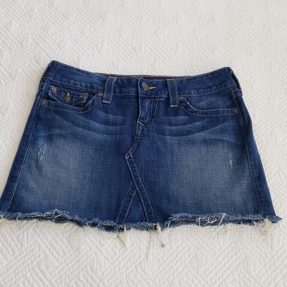 True religion jean cut off mini skirt, size 32, good used condition